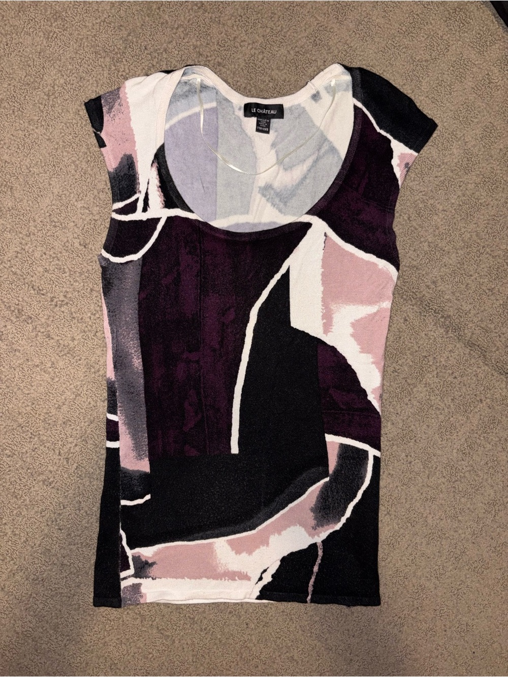 le chateau Abstract Scoop Neck, Black, Purple & Pink, Women’s Size XXS